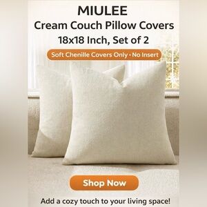 Cream Chenille Pillow Covers 18x18 Set of 2 🤍🤍
